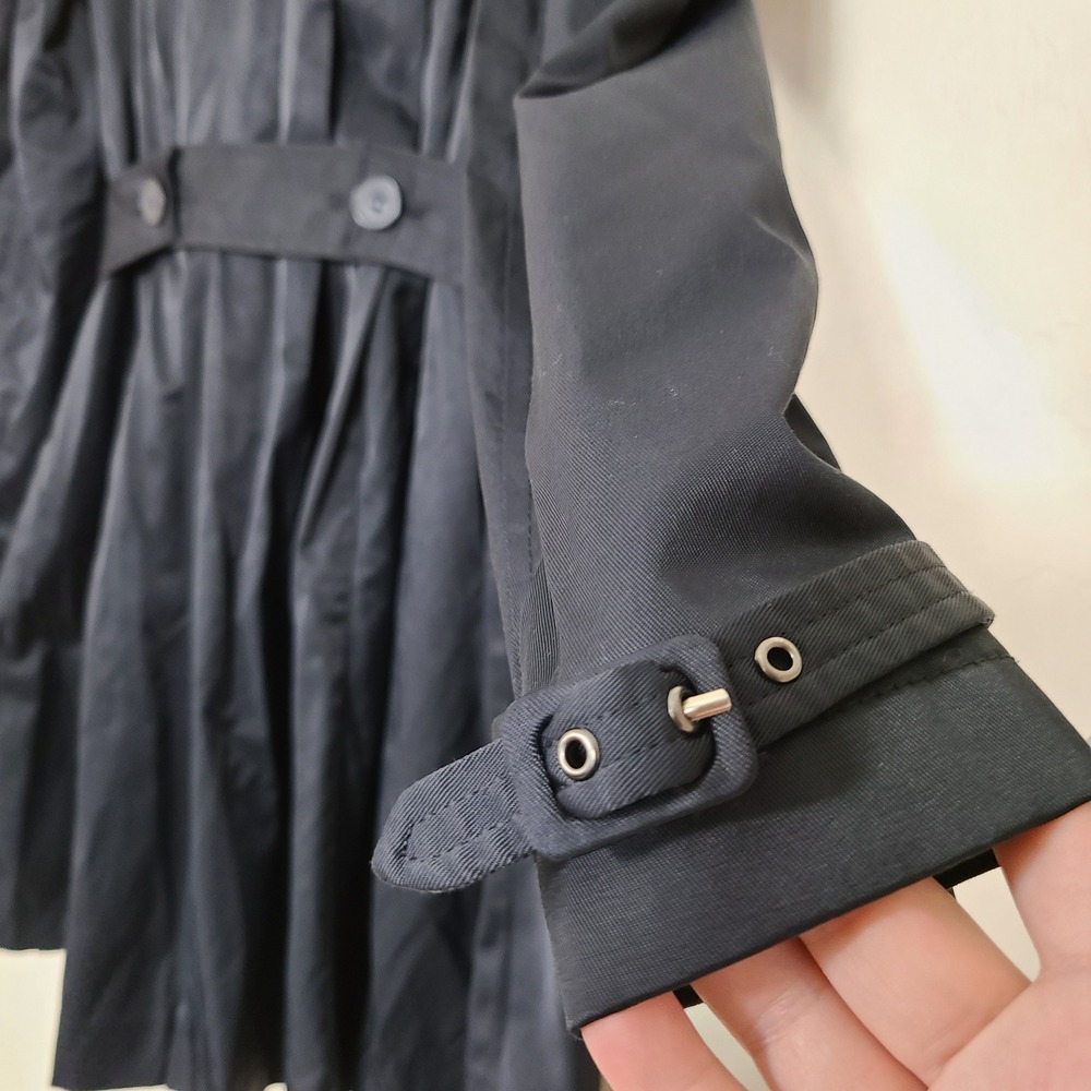 DKNY Black Trench Rain Coat S Lined Belted Pleated Casual Streetwear Fleur Noire - Picture 3 of 15